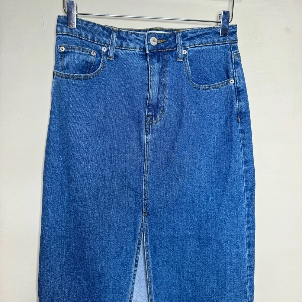 Steve Madden Avani Front-Slit Denim Midi Skirt size small
